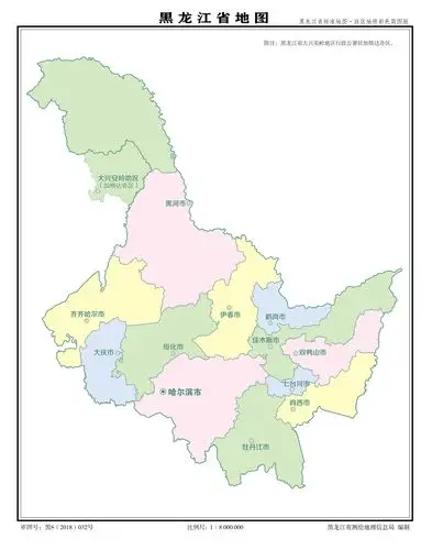 黑龙江标准地图(市级轮廓彩版)