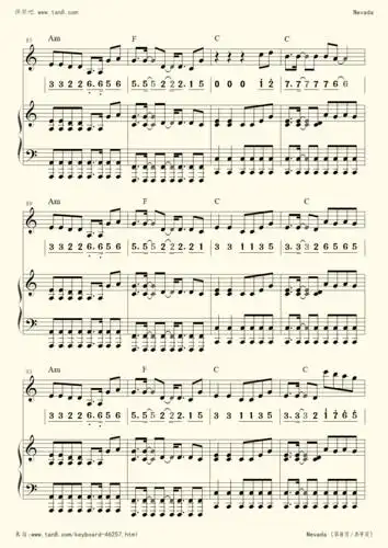 电子琴谱:nevada(定制伴奏)