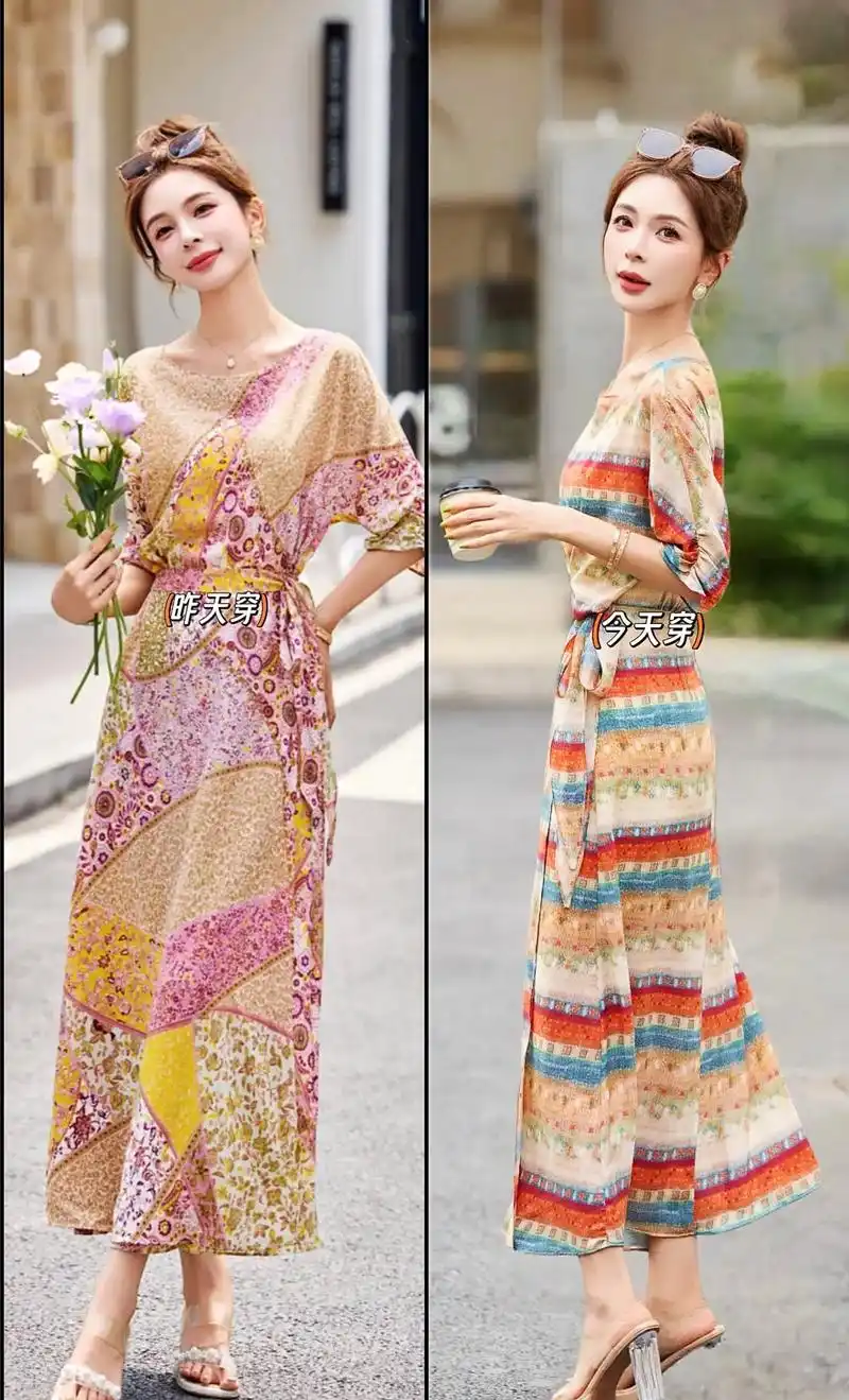创作灵感 复古波西米亚碎花连衣裙女2025夏季新款度假风系