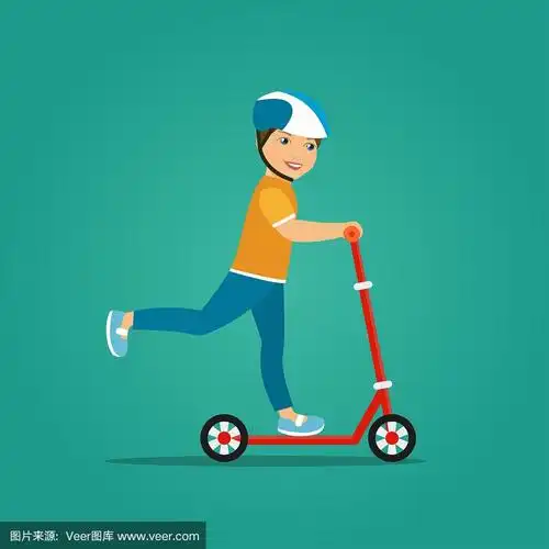 快乐的小男孩骑着滑板车.矢量平面插图.
