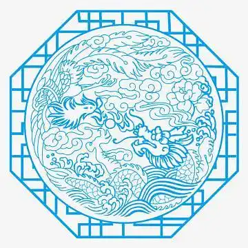 蓝色中国风传统剪纸花纹窗户花纹