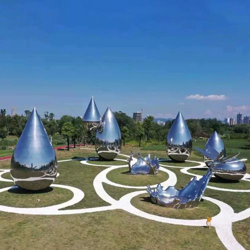 不锈钢浪花雕塑定制金属抽象镜面创意水滴水花户外景观水景小品