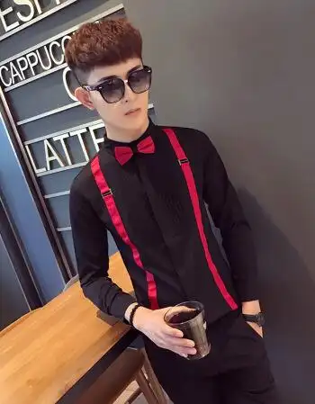 夜场少爷ktv空少服男模演出服衬衫男士修身长袖衬衣大码工作服潮 黑色