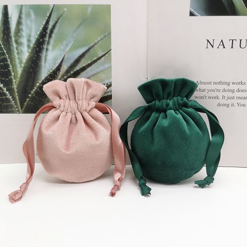 新品墨绿真丝绒圆底袋 丝带抽拉小布袋子 绒布袋珠宝首饰束口袋