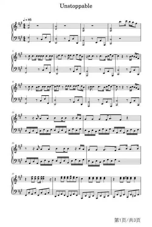 unstoppable钢琴谱siaa调流行钢琴五线谱