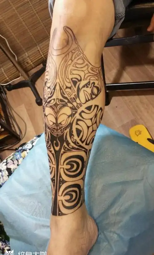 玛雅图腾包小腿_纹身图案手稿图片_阿锋的纹身作品集