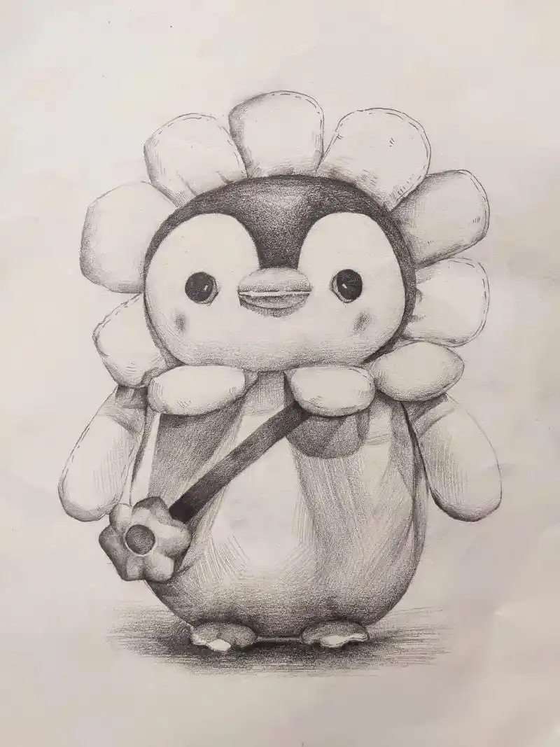 素描企鹅宝宝.#素描动物 #原创作品 #铅笔稿 #少儿素描  - 抖音