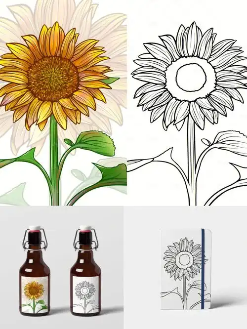花语系列线稿风向日葵手绘插画太阳花