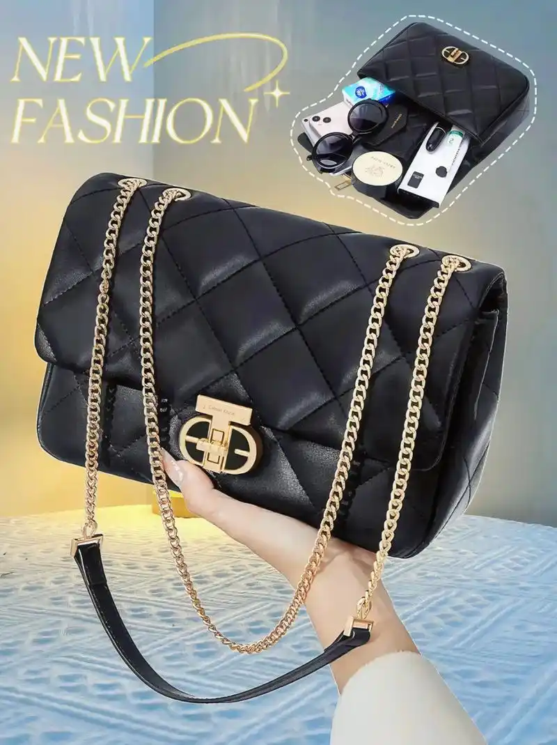 新款气质小香风包包时尚百搭菱格链条小方包.姐妹们!