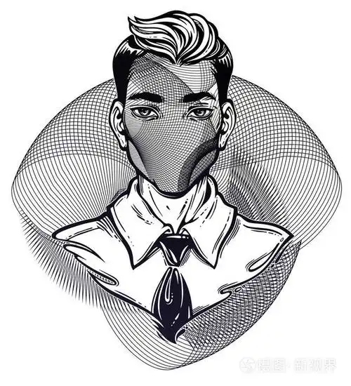 具有几何抽象头的黑色复古风格插画-正版商用图片12b36p-摄图新视界