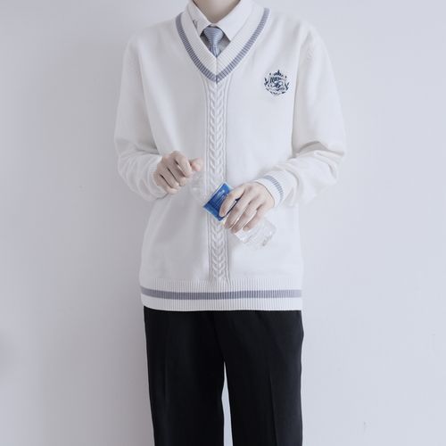 【刺篇】原创学院风dk制服男款针织长袖v领套头刺绣毛衣外套秋冬