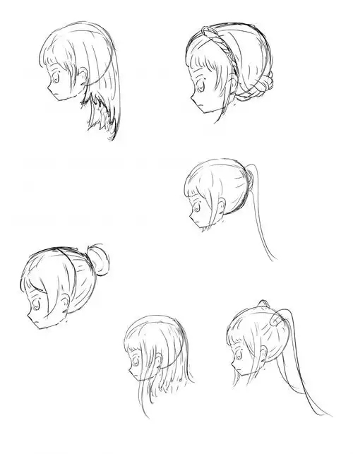 6种侧脸发型参考(草稿) - 插画 - 摸鱼网 - ∑(っ°Д°;)っ 让世界更