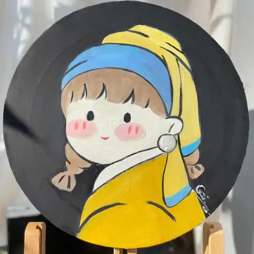 零基础油画丙烯q版珍珠耳环少女