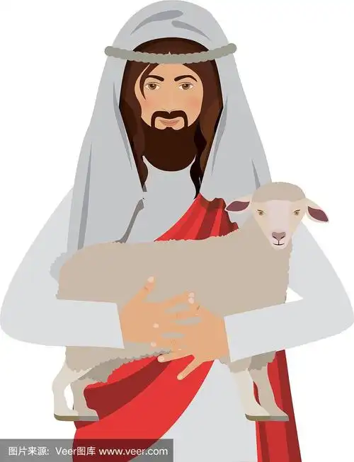 半身的耶稣抱着一只羊