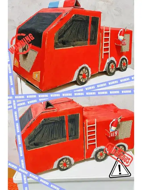 废纸箱亲子手工消防车02