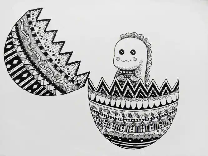 恐龙出没线描画绘画过程