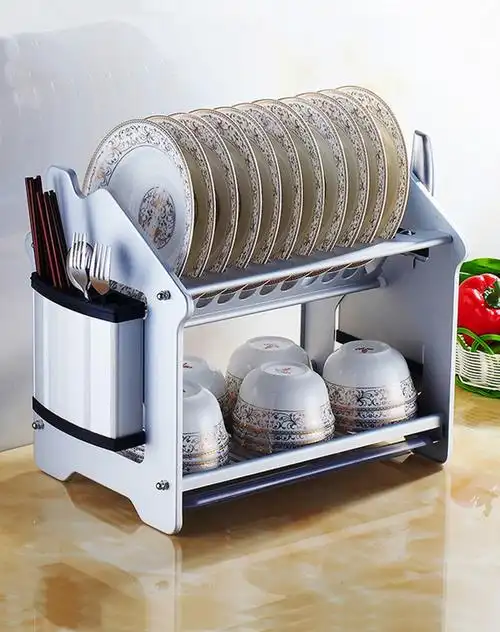 欧式太空铝双层沥水架厨房置物碗碟架