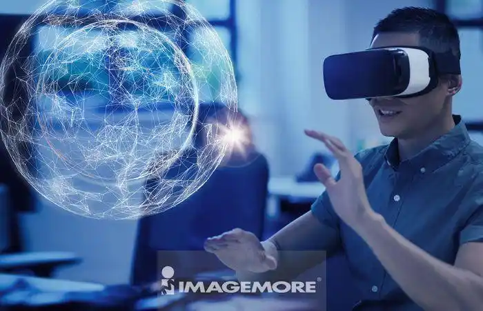 computer programmer testing virtual reality simulator glasses