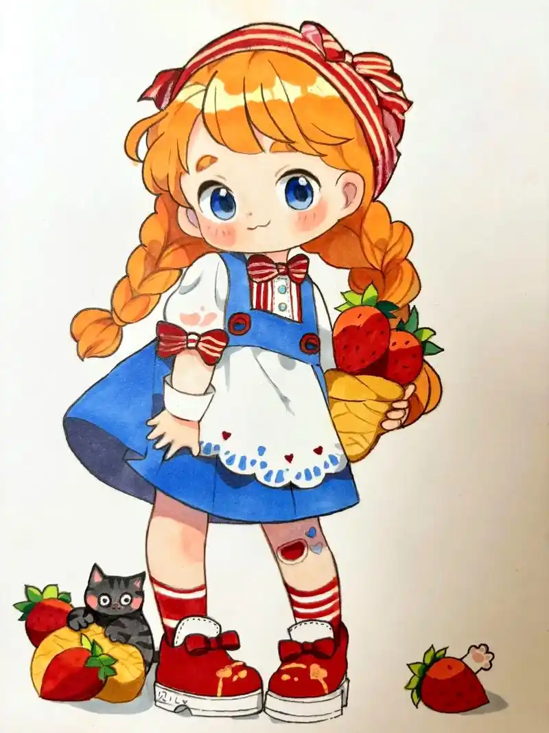 马克笔动漫人物:草莓91女孩#马克笔手绘 #跟着抖音学画画 - 抖音