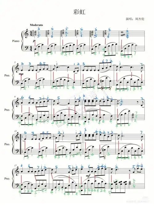 彩虹周杰伦带数字钢琴谱呜呜