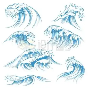 7款蓝色线条风格海浪波浪浪花插画6780597矢量图片免抠素材