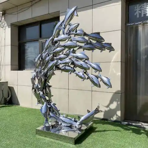 不锈钢镜面鱼群雕塑加工制作厂家——子洋园林雕塑_立体感_质量_公园
