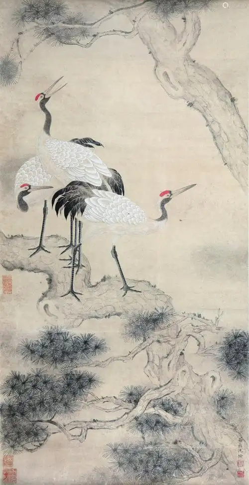 沈铨仙鹤立轴纸本