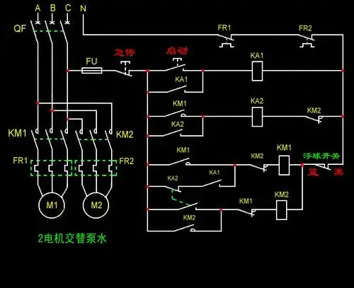 陈坚道老师你好?一个浮球阀控制两台电机轮流启动运行,实物图