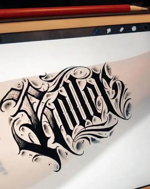 纹身图片_手臂腿部花体字纹身图案