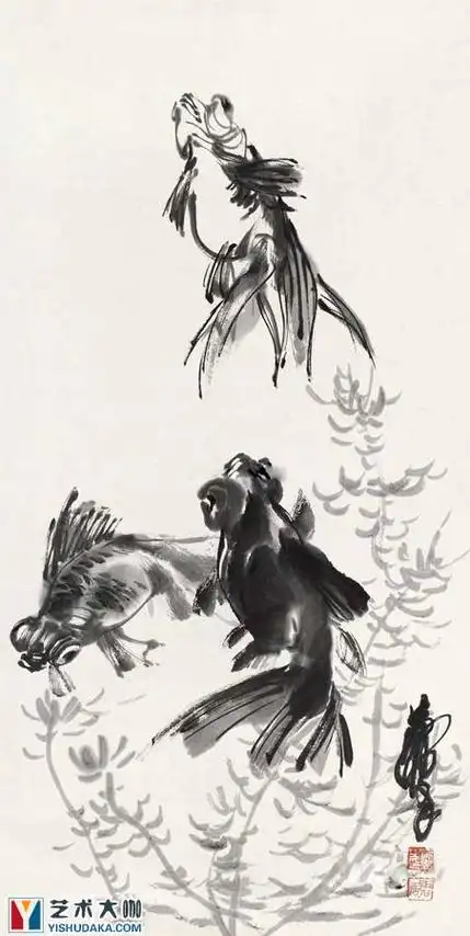 金鱼图国画经典作品欣赏_黄胄-艺术大咖