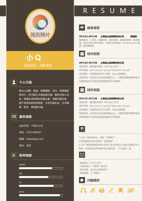 电影演员简历-小q办公网-提供简历,ppt,word,excel优质模板素材下载