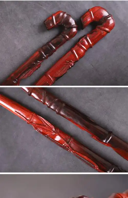 古珍絮旧知足常乐拐杖印度小叶紫檀木老人手杖木雕红木老年人红木质送