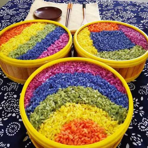 糯米制作米饭五彩饭团彩色七色五色米七彩米植物自热米饭