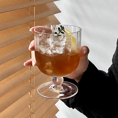 ins条纹高脚玻璃杯轻薄气泡水杯咖啡杯创意鸡尾玻璃杯