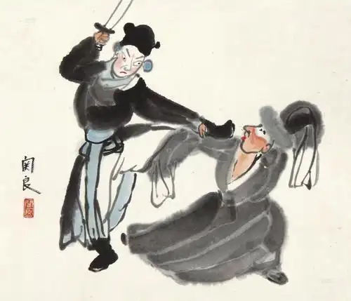 0303 京剧人物 镜框 设色纸本