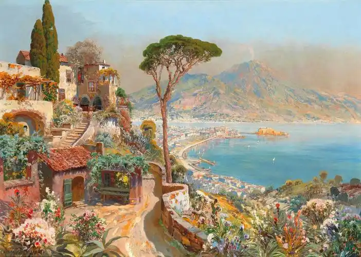 油画风景奥地利风景画家阿洛伊斯阿内格75