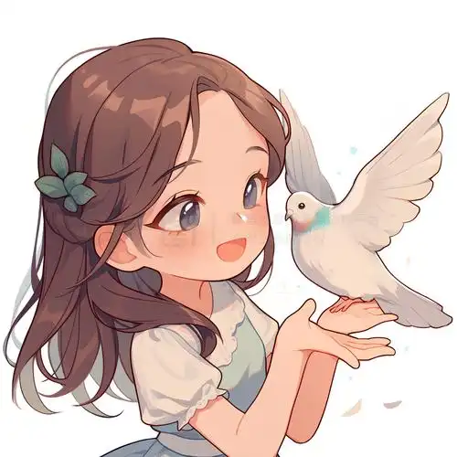 卡通女孩放飞白鸽七一建党节插画