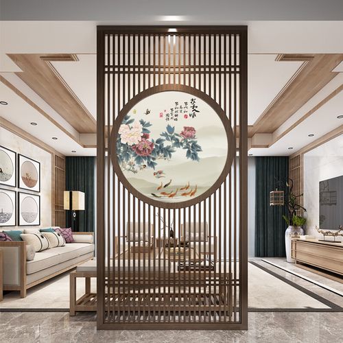 芝易屏风隔断柜客厅玄关柜酒柜新中式实木屏风隔断客厅玄关柜子进门遮