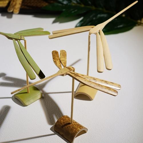 竹蜻蜓小摆件文艺中国风茶室禅意茶几桌面装饰品湘妃竹创意礼物