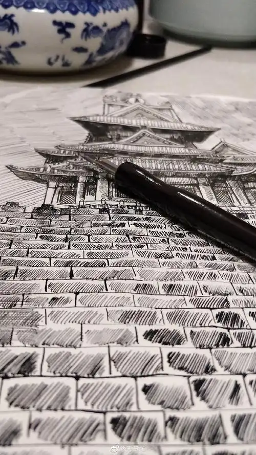 钢笔速写 古城墙