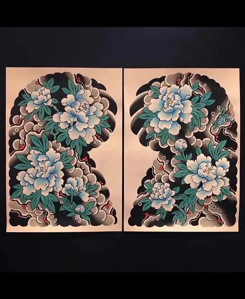 今日手稿分享.#手稿分享 #纹身图案手稿 #牡丹半甲 - 抖音