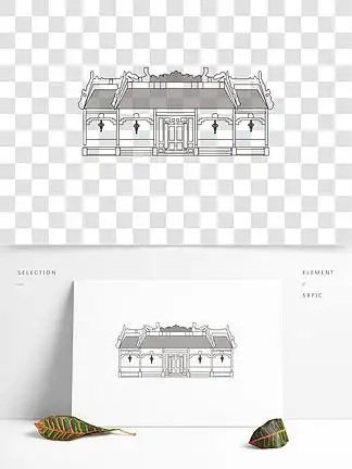 ai广州陈家祠矢量线稿