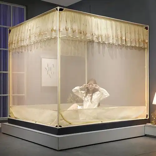 花边蚊帐方形蚊帐家用式防蚊蚊帐床笠蚊帐防滑蚊帐三开门夏季蚊帐