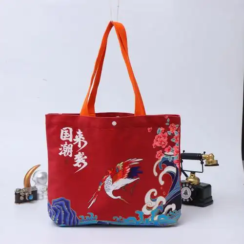 国风复古学生文艺单肩帆布包时尚古风动漫手提帆布袋定制图案logo