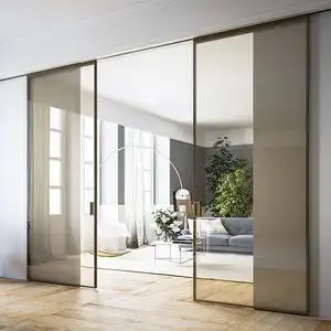 钛镁铝合金单扇单轨道移门窄边框吊轨玻璃推拉隔断厨房对开隐形门