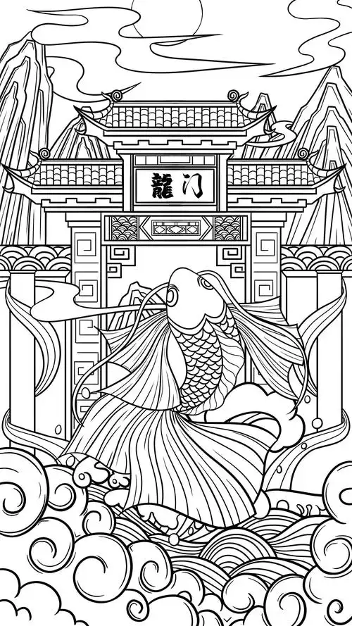 海报插画-鲤鱼跃龙门