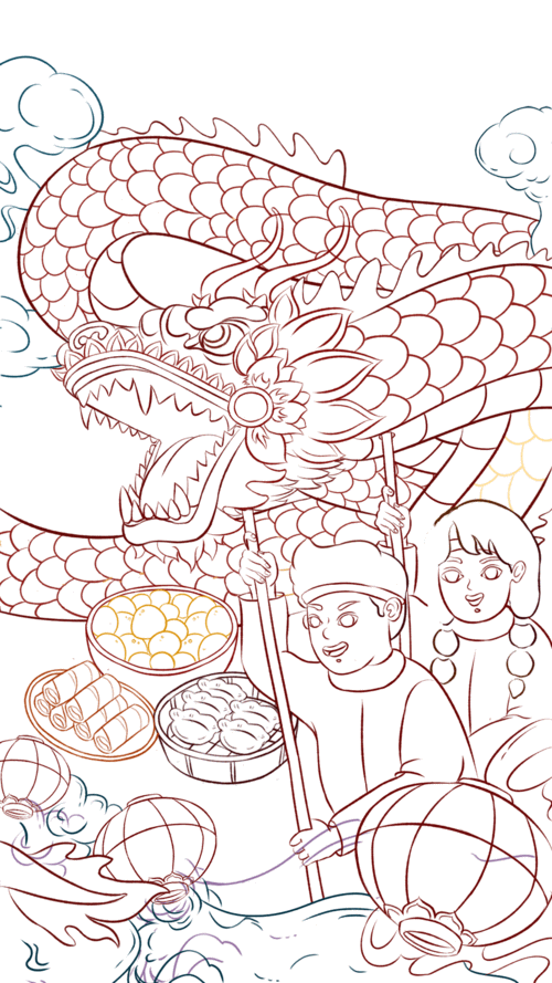 【元宵 x 舞龙】国风插画