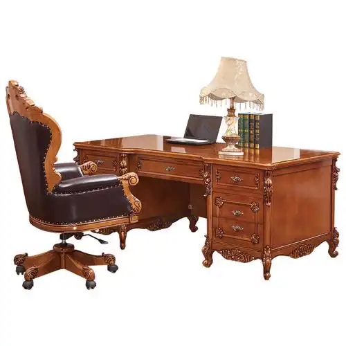 欧式书桌美式复古实木雕花书桌家用电脑桌写字台办公桌学习桌子