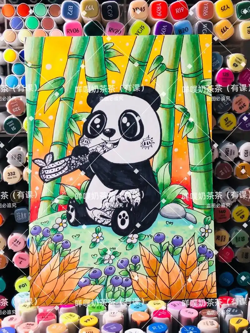 线描画动物线描少儿美术熊猫