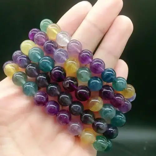 新款纯天然彩萤石圆珠手链厂家直销 多尺寸 彩虹萤石 超低价